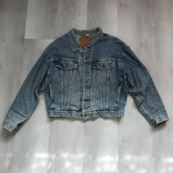 VINTAGE LEVIS MENS TRUCKER JACKET SCREEN PRINT WHITE TIGER LARGE